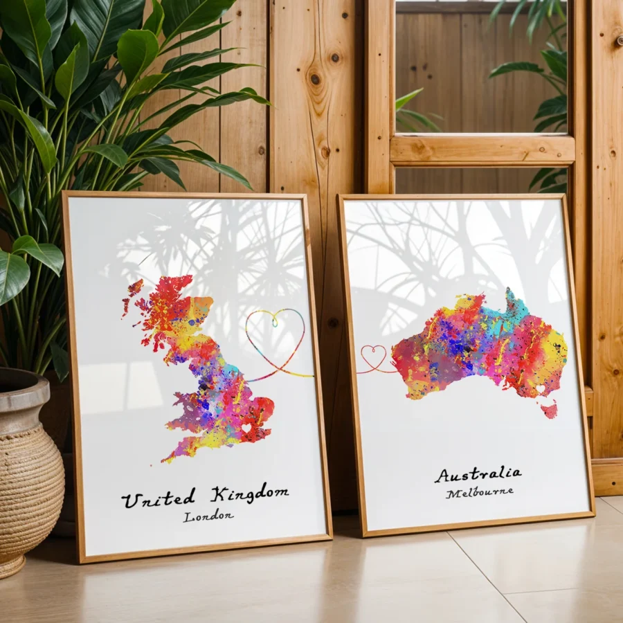 Personalised two location Framed Prints - FREE SHIPPING