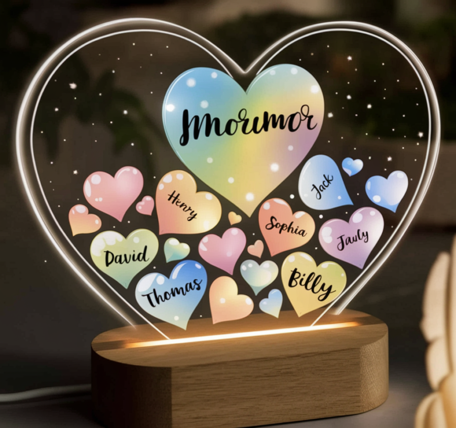 Personalized Heart Lamp - Mama and Grandma